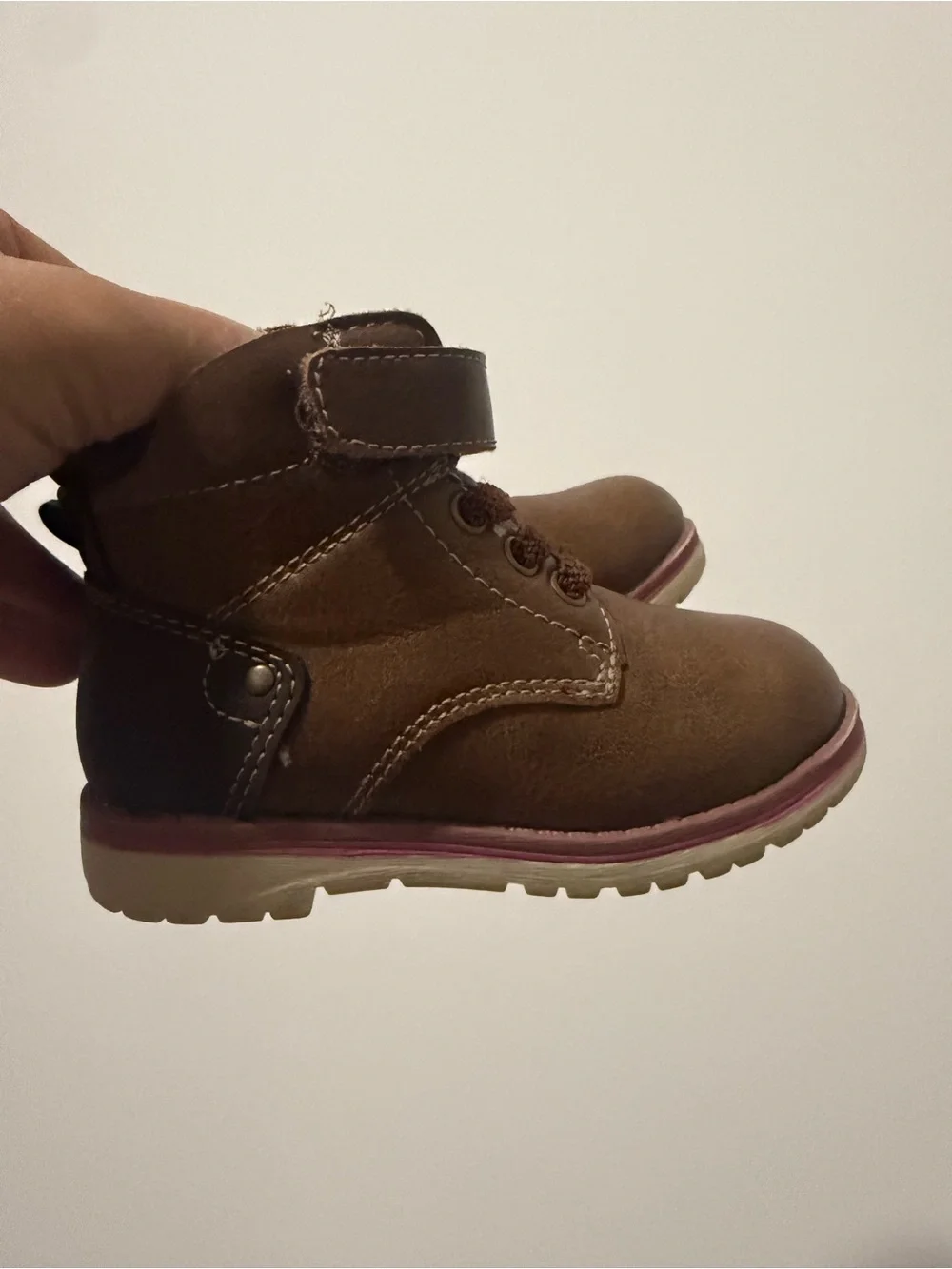 Toddler Brown Leather-Look Crown Vintage Ankle Boots